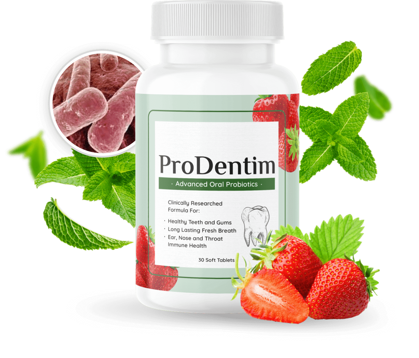 ProDentim single bottle with ingredients